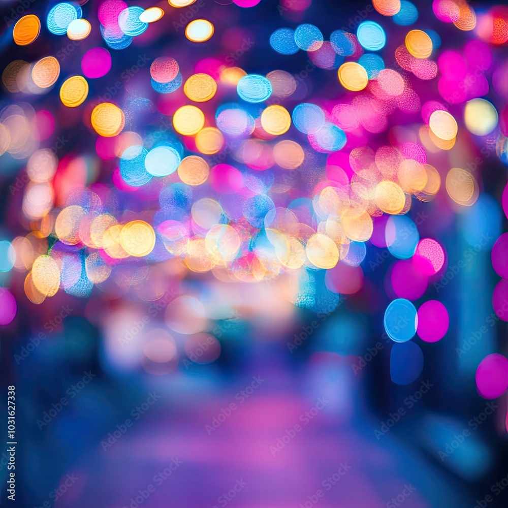 Wall mural a vibrant abstract image filled with colorful bokeh lights creating a dreamy and festive atmosphere.