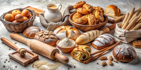 Still Life of Baked Goods on White Plaster Background for Food Photography