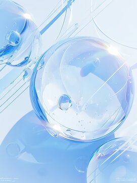 Elegant Abstract Background in Light Blue Featuring Symmetrical Arrangement of Clear Water Droplets on Soft Leather, Highlighting the Essence of Beauty and Freshness, Perfect for Skincare Advertising 