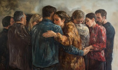 Naklejka premium A group of people hugging in a painting.