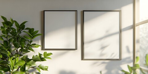 Elegant Gallery Frame Mockup with Bright Sunlight and Greenery