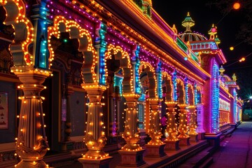 Obraz premium Indian traditional architecture is decorated with lights at night