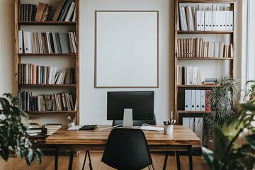 Functional Modern Workspace with Desk and Brown Frame