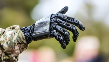 A robotic limb with advanced sensors helping an amputee regain full control over movement, enabling seamless integration with the body