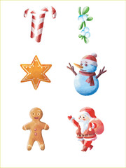 Merry Christmas in cute modern colorful style elements illustrations collection