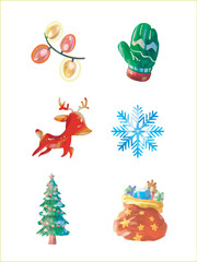 Merry Christmas in cute modern colorful style elements illustrations collection