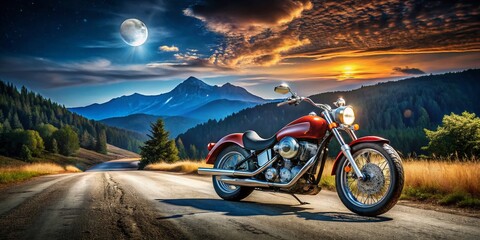 Stunning American Motorcycle Against Scenic Backdrop with Copy Space for Text or Graphics