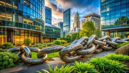 Stunning Architectural Photography of a Broken Chain Link Sculpture in Urban Setting