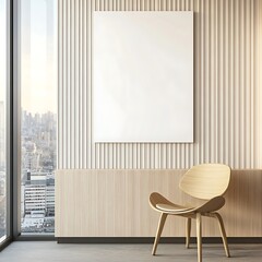 Minimalist Home Office Blank Wall Mockup With Wooden Paneling And Modern Chair