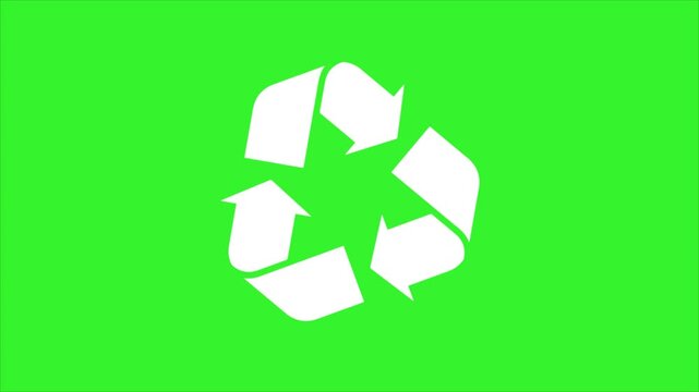 Animated loop of a white recycle symbol on a green screen background. Ideal for environmental projects or sustainability themes.
