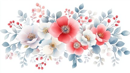 Fototapeta premium A vintage floral pattern, beautifully rendered in watercolor line art, showcasing delicate flowers for elegant backgrounds or fabric designs.