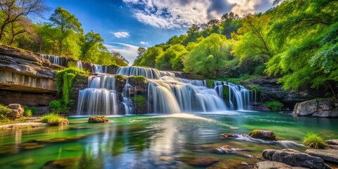 Obraz premium Stunning Brushy Creek Falls in Lush Nature Setting, Capturing the Beauty of Cascading Water and Scenic Landscapes