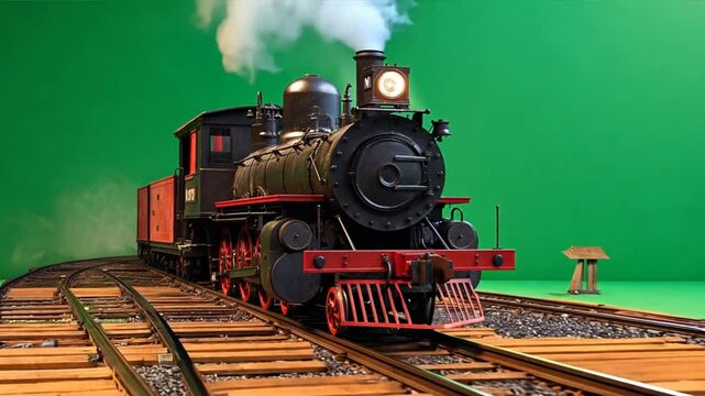Steam Engine Chugging on Green Screen background