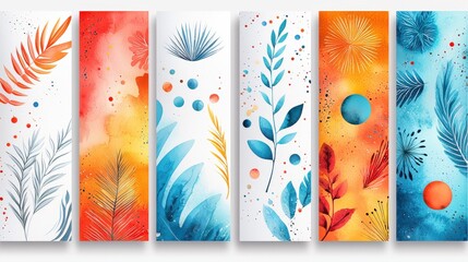 Obraz premium A stunning collection of watercolor tribal patterns, characterized by bold lines and natural elements, perfect for artistic backgrounds or textile design.