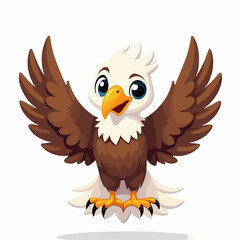 Fototapeta premium Cute vector eagle illustration, cartoon bird character with spread wings
