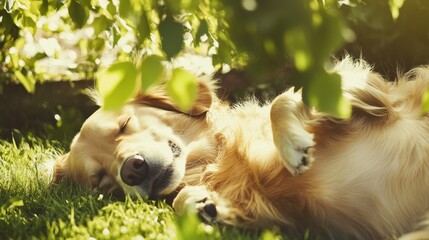 Golden Retriever Relaxing in Garden Sunshine