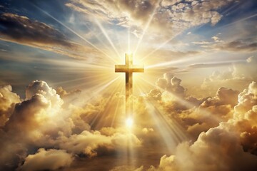Fototapeta premium Stunning Double Exposure of Gold Christian Cross Isolated on White Background for Spiritual and Religious Themes