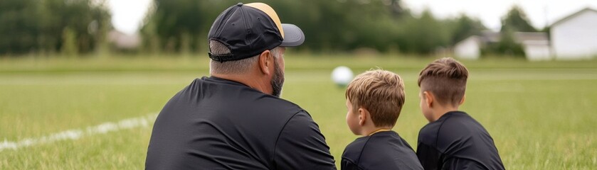A coach observes young players during a soccer practice on a sunny day, fostering sportsmanship and teamwork.