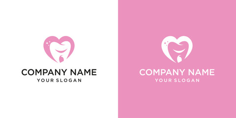 Tooth Love and Smile Logo Design Inspiration. Healthy Tooth Lover Logo Icon. Dental Care and Dental Health Logo Design. Vector Illustration.