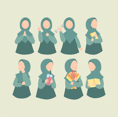 Muslimah Woman Using Hijab with Various Pose Set