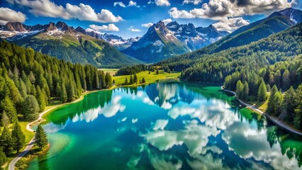 Stunning Drone View of Neves Lake in the Italian Alps - Breathtaking Landscape Photography