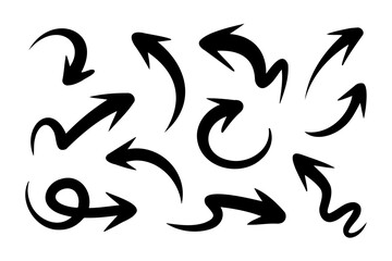 hand drawn arrow set. Doodle illustration.