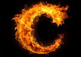 Stunning Fire-Illuminated Letter C on Black Background for Creative Projects