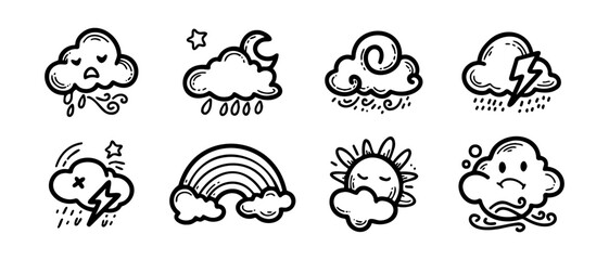 Obraz premium Illustration set of weather doodle elements, for design purposes