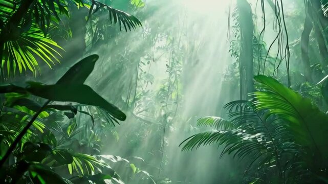  Tropical forest with sunlight penetrating the forest, 4K Ultra HD footage Perfect for Professional Projects, tech presentations