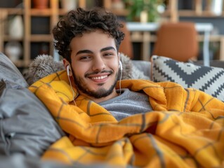 Obraz premium Relaxing and listening to music. AI.