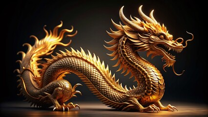 Fototapeta premium Stunning Golden Dragon Product Photography on Black Background for Eye-Catching Displays