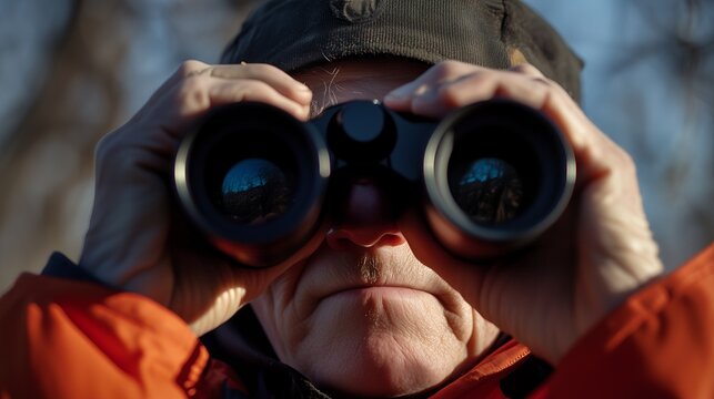 Person Using Binoculars in Outdoor Setting