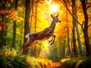 Stunning High Dynamic Range Image of a Deer Leaping Through a Lush Forest Landscape