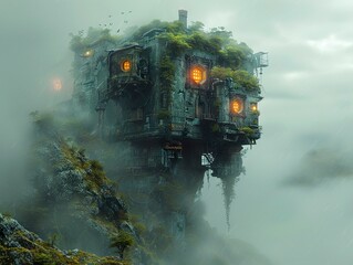 Mysterious Steampunk Castle in the Clouds