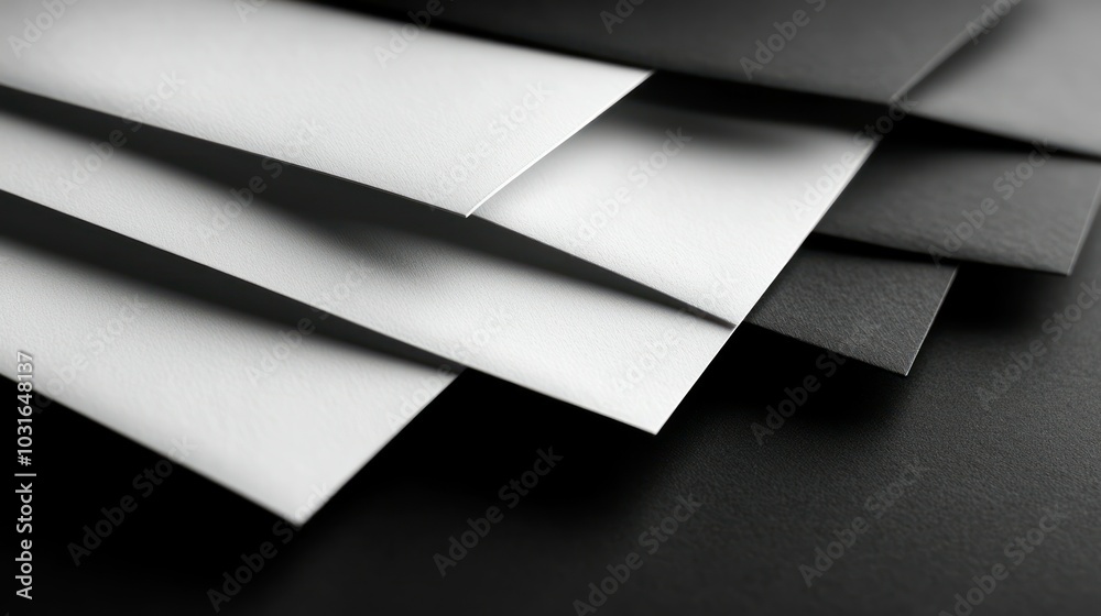 Aufkleber stacked white and black paper sheets with textured surface