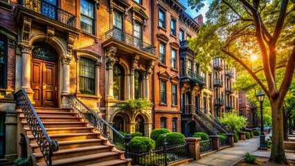 Fototapeta premium Stunning Historic Brownstone Architecture in Urban Neighborhood Daylight