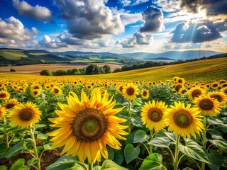 Obraz premium Stunning Hyperlapse of Sunflower Field on a Bright Summer Day