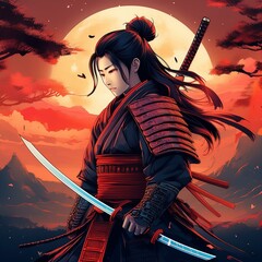 Samurai Warriors in Epic Poses and Dramatic Lighting