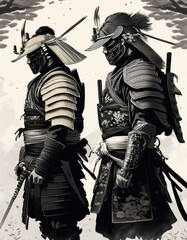 Samurai Warriors in Epic Poses and Dramatic Lighting