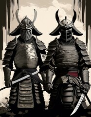 Samurai Warriors in Epic Poses and Dramatic Lighting