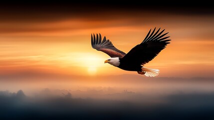 A majestic two-headed bird flying over a battlefield, with one head watching the destruction below and the other focusing on a distant prize, representing selfishness and strategic maneuvering 