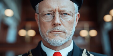 Serious Barrister in Courtroom with Wig and Robe   Law  Justice  Legal Profession