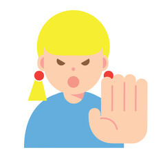 拒否する、止める怒った顔の女性のイラスト