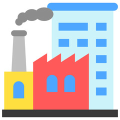 Factory flat multi color icon, use for UI, UX, app and web development, digital or print. for industry, education, construction, transportation, environment, urban planning theme.