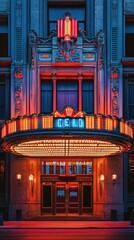 A classic theater with an ornate, vintage facade, featuring large