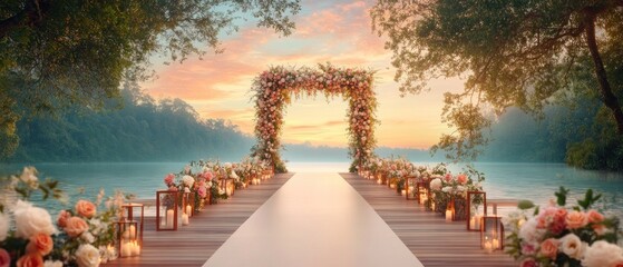 Enchanting lakeside wedding ceremony.