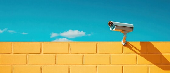 Surveillance camera against bright sky.