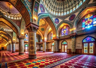 Obraz premium Stunning Mosque Interior with Ornate Architecture and Vibrant Colors for Architectural Photography