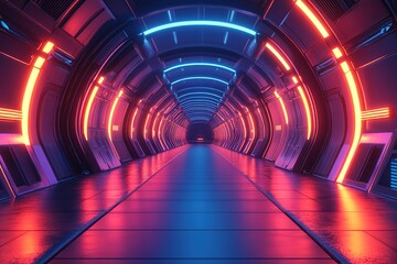 Neon Lights in a Futuristic Tunnel