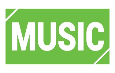 MUSIC text written on green stamp sign.